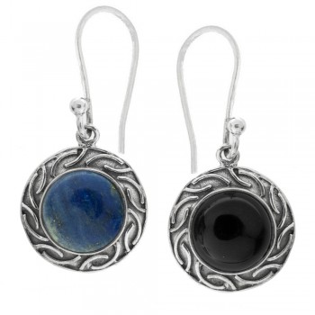 Pendientes étnicos con piedra redonda Plata 1ª Ley 925 - Karissma