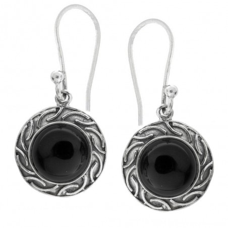 Pendientes étnicos con piedra redonda Plata 1ª Ley 925 - Karissma