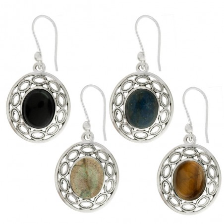 Pendientes base oval calada con piedra Plata 1ª Ley 925 - Karissma