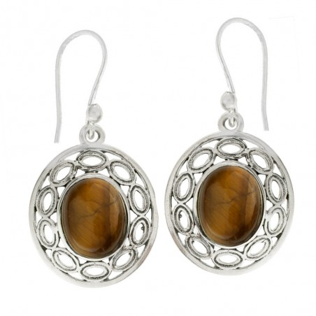 Pendientes base oval calada con piedra Plata 1ª Ley 925 - Karissma