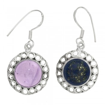 Pendientes piedra redonda base calada Plata 1ª Ley 925 - Karissma