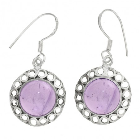 Pendientes piedra redonda base calada Plata 1ª Ley 925 - Karissma