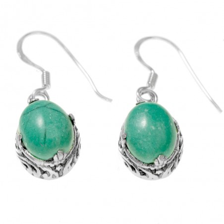 Pendientes étnicos turquesa oval Plata 1ª Ley 925 - Karissma