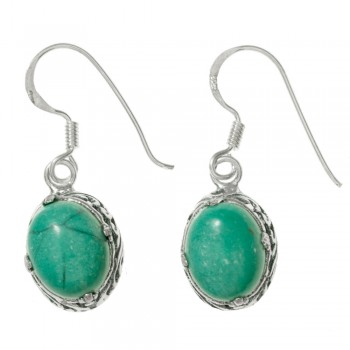 Pendientes étnicos turquesa oval Plata 1ª Ley 925 - Karissma