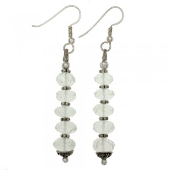 Pendientes largos cuarzo blanco facetado Plata 1ª Ley 925 - Karissma