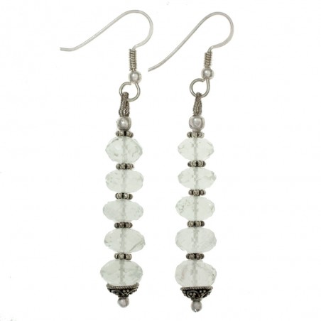 Pendientes largos cuarzo blanco facetado Plata 1ª Ley 925 - Karissma