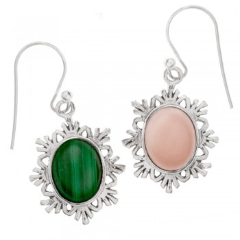 Pendientes piedra oval con base copo de nieve Plata 1ª Ley 925 - Karissma