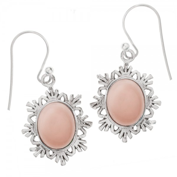 Pendientes piedra oval con base copo de nieve Plata 1ª Ley 925 - Karissma