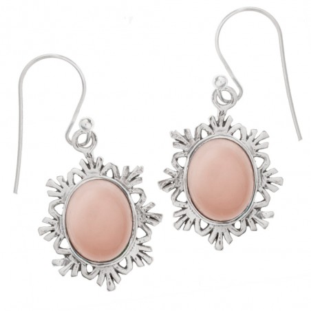 Pendientes piedra oval con base copo de nieve Plata 1ª Ley 925 - Karissma