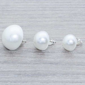 Pendientes media bola perla Plata de Ley 925