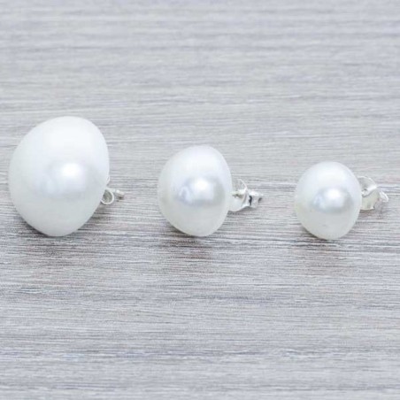 Pendientes media bola perla Plata de Ley 925
