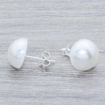 Pendientes media bola perla Plata de Ley 925 2