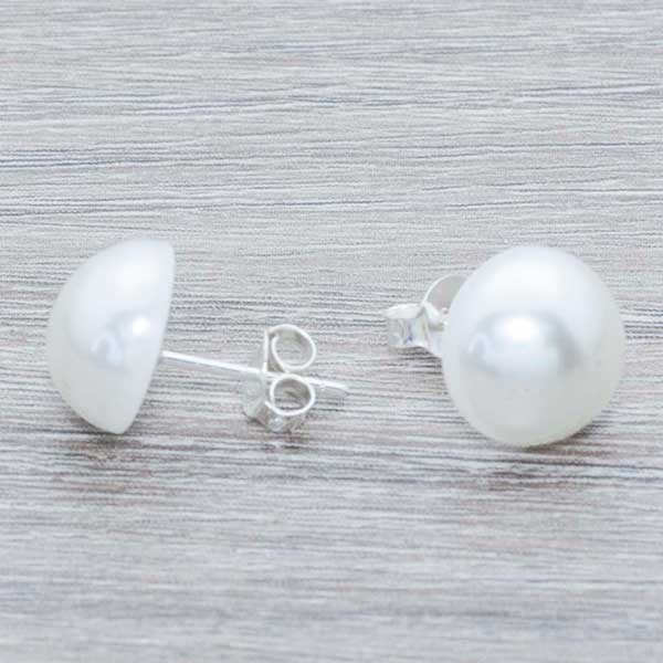 Pendientes media bola perla Plata de Ley 925