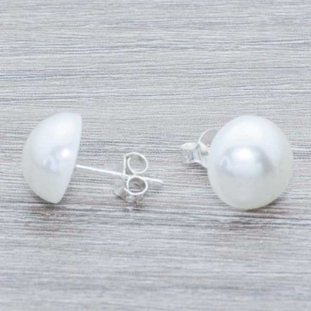 Pendientes media bola perla Plata de Ley 925