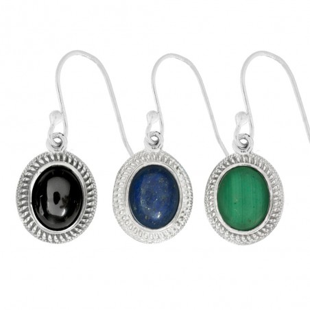 Pendientes con piedra oval y base labrada Plata 1ª Ley 925 - Karissma
