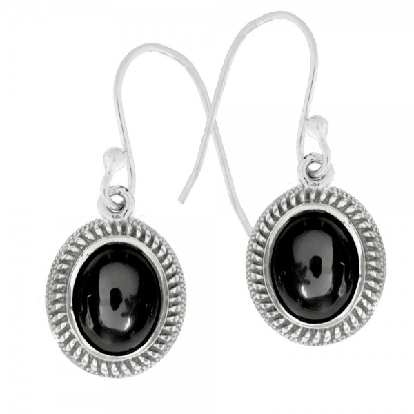Pendientes con piedra oval y base labrada Plata 1ª Ley 925 - Karissma