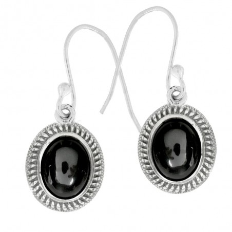 Pendientes con piedra oval y base labrada Plata 1ª Ley 925 - Karissma