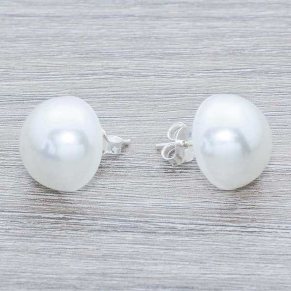 Pendientes media bola perla Plata de Ley 925