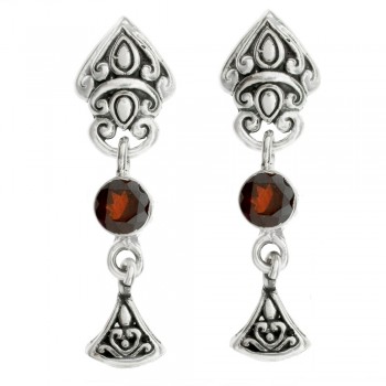 Pendientes largos étnicos con granate Plata de 1ª Ley 925 - Karissma