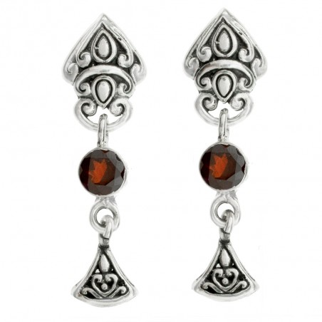 Pendientes largos étnicos con granate Plata de 1ª Ley 925 - Karissma