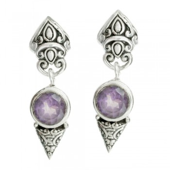 Pendientes largos étnicos con amatista Plata de 1ª Ley 925 - Karissma