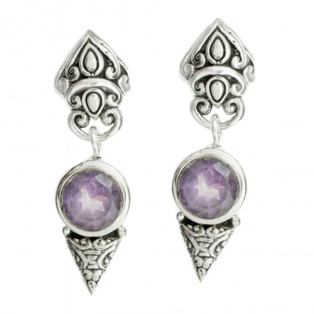 Pendientes largos étnicos con amatista Plata de 1ª Ley 925 - Karissma
