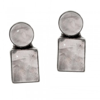 Pendientes doble cuarzo rosa Plata de 1ª Ley 925 - Karissma