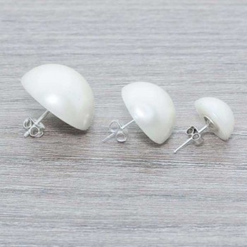 Pendientes media bola perla beige Plata de Ley 925