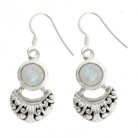 Pendientes base media luna con piedra de luna - Karissma