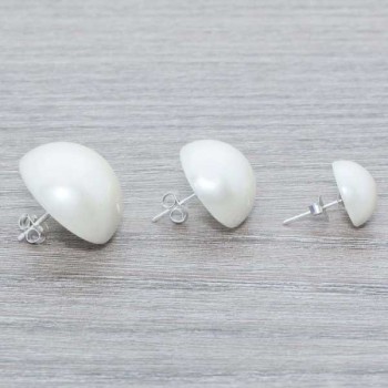 Pendientes media bola perla beige Plata de Ley 925 2