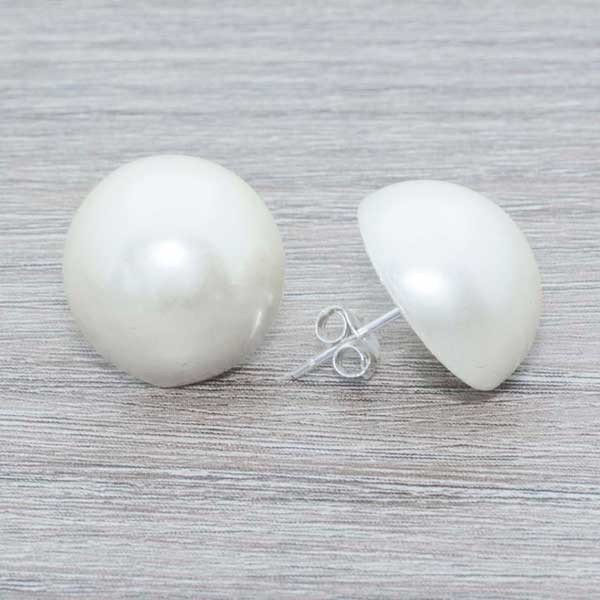 Pendientes media bola perla beige Plata de Ley 925
