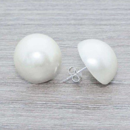 Pendientes media bola perla beige Plata de Ley 925