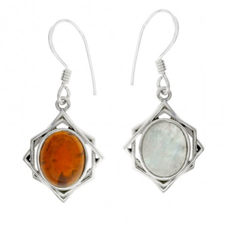 Pendientes piedra oval estilo étnico Plata de Ley  - Karissma