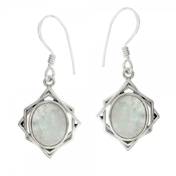 Pendientes piedra oval estilo étnico Plata de Ley  - Karissma