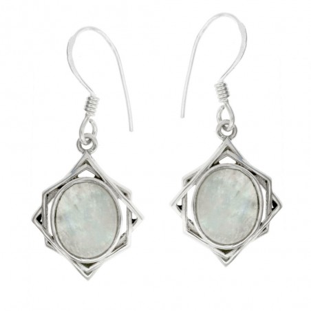 Pendientes piedra oval estilo étnico Plata de Ley  - Karissma