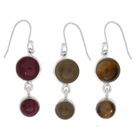 Pendientes largos con doble piedra redonda Plata 1ª Ley 925 - Karissma