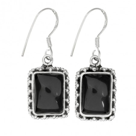 Pendientes rectángulo ónix Plata de Ley - Karissma