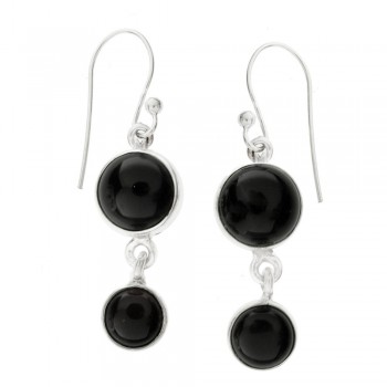 Pendientes largos doble ónix redondo Plata de Ley - Karissma