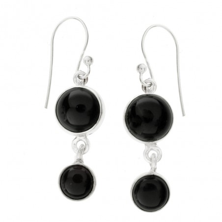 Pendientes largos doble ónix redondo Plata de Ley - Karissma