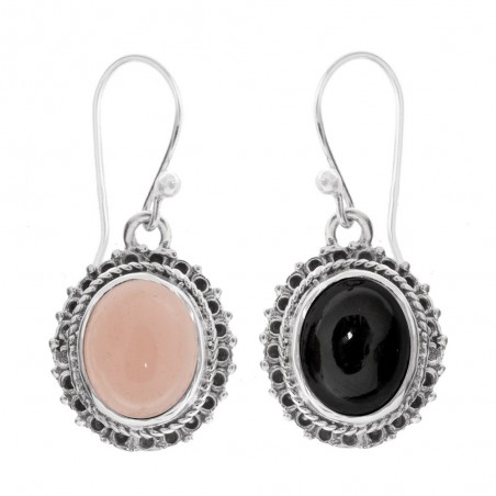 Pendientes largos con piedra oval Plata de Ley - Karissma