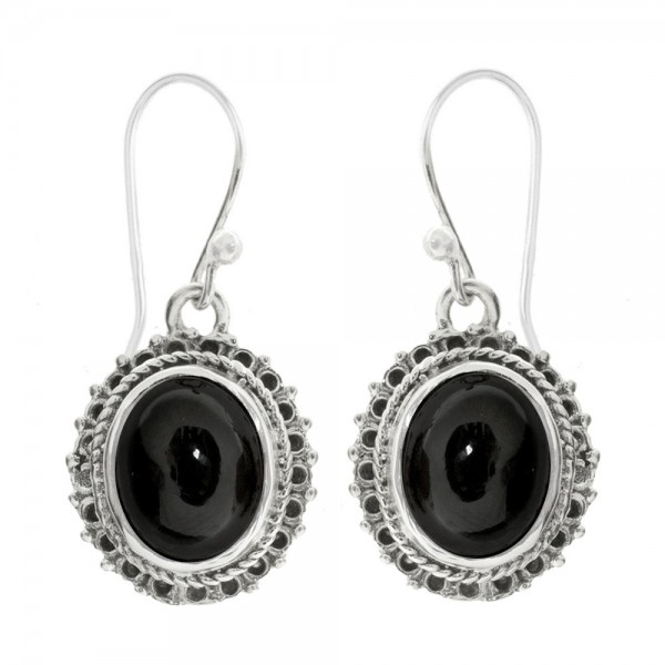 Pendientes largos con piedra oval Plata de Ley - Karissma