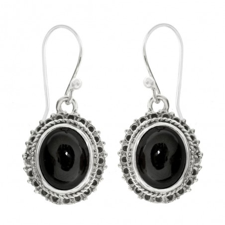 Pendientes largos con piedra oval Plata de Ley - Karissma