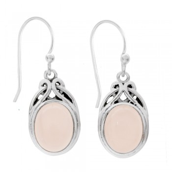 Pendientes cuarzo rosa base pretzel Plata de Ley - Karissma