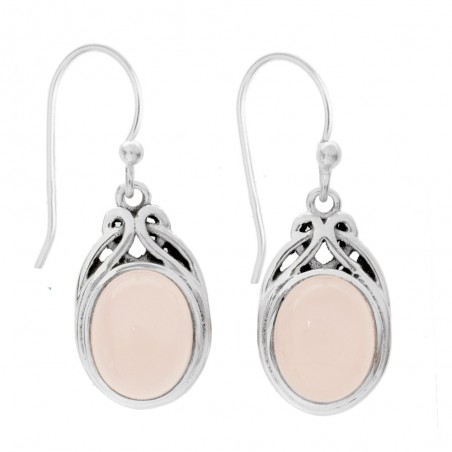 Pendientes cuarzo rosa base pretzel Plata de Ley - Karissma