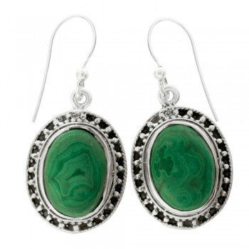 Pendientes malaquita base étnica Plata de Ley - Karissma
