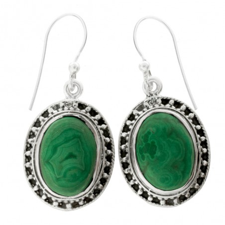 Pendientes malaquita base étnica Plata de Ley - Karissma
