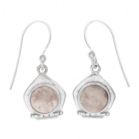 Pendientes cuarzo rosa base bisagra Plata de Ley - Karissma
