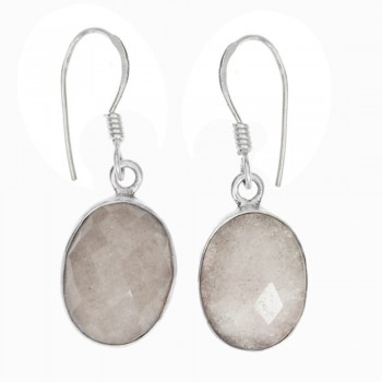 Pendientes cuarzo rosa oval facetada Plata de Ley - Karissma