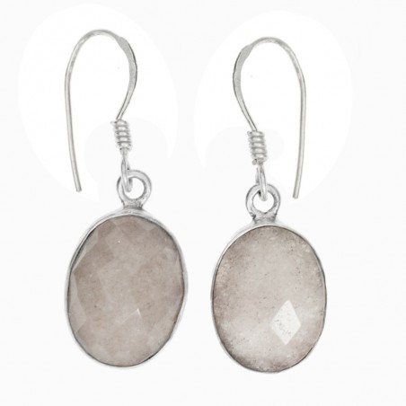 Pendientes cuarzo rosa oval facetada Plata de Ley - Karissma