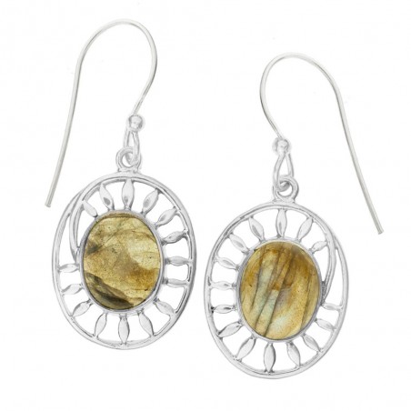 Pendientes labradorita base calada Plata de Ley - Karissma